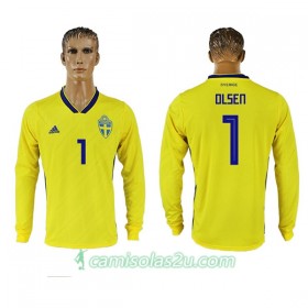 Camisolas de Futebol Suécia Olsen 1 Equipamento Principal Copa do Mundo 2018 Manga Comprida